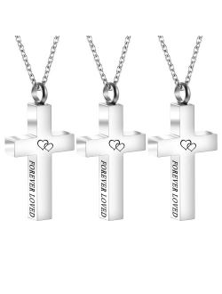 Warovaya Jewelry cross stainlessl necklace pendant (FOREVER LOVED) there will be your precious memories forever preserve the ashes hair and your favorite perfume of frien