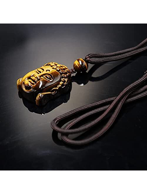 GENASTO Genuine Tiger Eye Pendant Necklace Men Jewelry Round Protector Tigers eye Healing Crystal Necklace for Meditation
