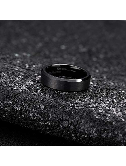 King Will Basic 6mm 7mm 8mm 9mm 10mm Men Wedding Black Tungsten Ring Matte Finish Beveled Polished Edge Comfort Fit