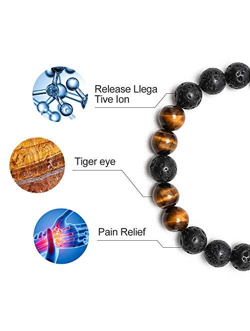 M Mooham Lava Rock Bracelet - 8mm Stone Tiger Eye Bracelet Lava Rock Bracelet , Stress Relief Yoga Beads Adjustable Bracelet Anxiety Aromatherapy Essential Oil Diffuser H