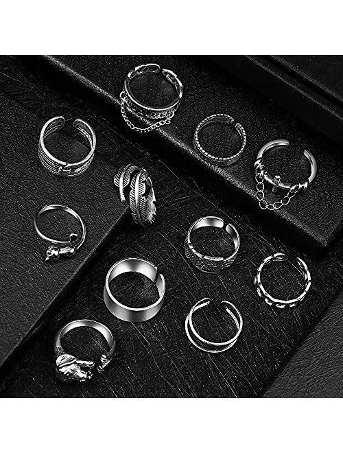 Sunnyouth Vintage Punk Open Rings Frog Leaf Chain Adjustable Ring for Women Men Girls Gothic Stackable Ring Jewelry Set