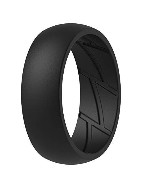 ThunderFit Silicone Wedding Rings for Men Breathable Airflow Inner Grooves - Breathable Edition Rubber Engagement Bands - 8.5mm Wide - 2.5mm Thick