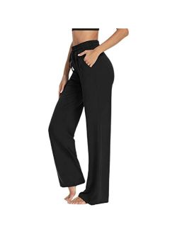 Women Loose Casual Wide Leg Yoga Pant Comfy Flowy Lounge Sweatpants Joggers Pants with Pockets