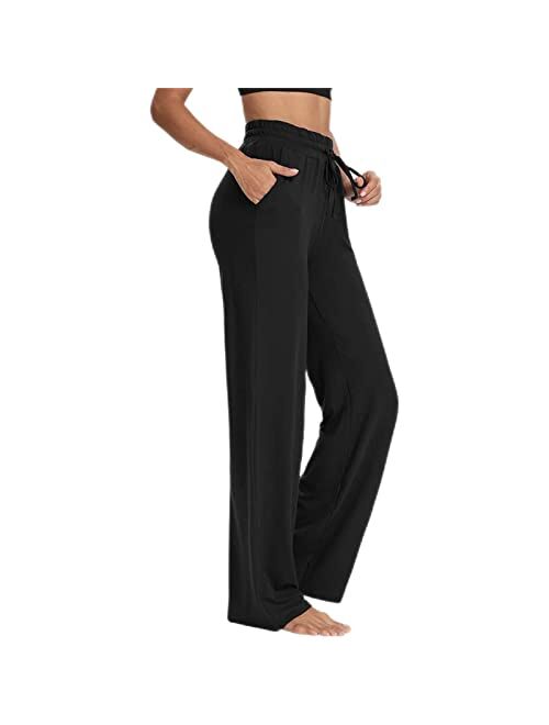 Multitrust Women Loose Casual Wide Leg Yoga Pant Comfy Flowy Lounge Sweatpants Joggers Pants with Pockets