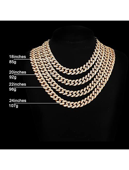 FEEL STYLE Mens Cuban Link Chain Gold Silver Plated Bling Miami Cuban Necklace Diamond Chain for Men13MM Iced Out Hip Hop Jewelry