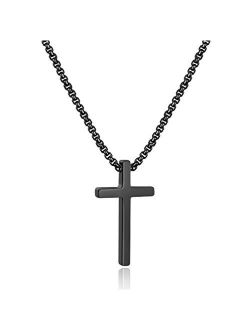 Ursteel Cross Necklace for Men, Silver Black Gold Stainless Steel Cross Pendant Necklace for Men, 16-30 Inches Box Chain