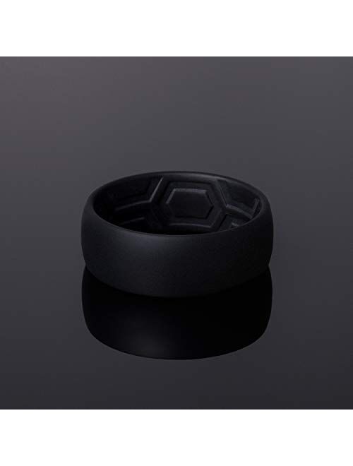 ThunderFit Silicone Rings for Men - 7 Rings / 4 Rings / 1 Ring - Breathable Patterned Design Wedding Bands 8mm Wide - 2.5mm Thick