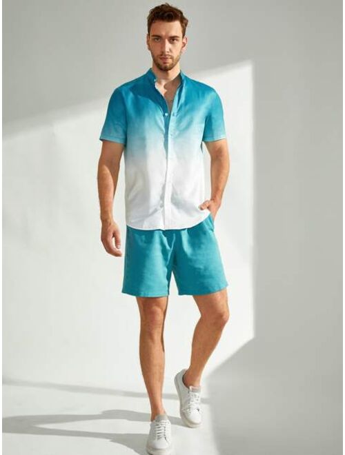 SHEIN Men Ombre Button Up Shirt & Shorts Set