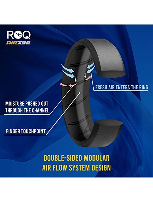 ROQ Silicone Wedding Rings for Men - Breathable Multipacks of 1/4/6 Mens Silicone Rubber Bands with Comfort Fit Airflow Design - 8mm Beveled
