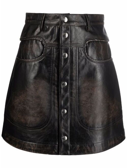 Diesel crinkled-leather A-line skirt