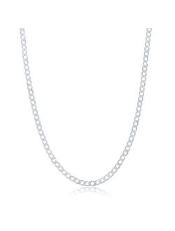 NYC Sterling Chain Necklace 3MM Sterling Silver .925 Curb Link For Men And Women, Made In Italy