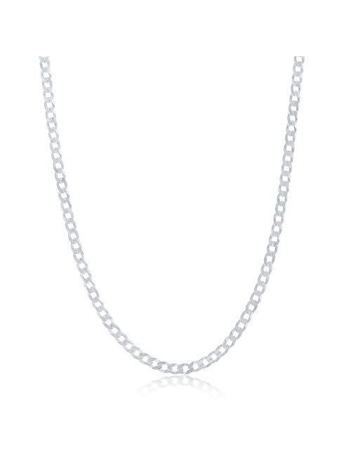 NYC Sterling Chain Necklace 3MM Sterling Silver .925 Curb Link For Men And Women, Made In Italy