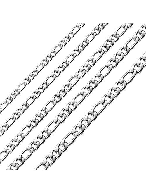 Sannyra 16 Inches To 30 Inches Figaro Chain Necklace 4MM To 8.5MM Stainless Steel Figaro Link Chain for Men Women