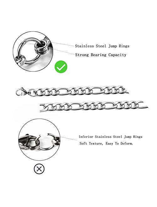 Sannyra 16 Inches To 30 Inches Figaro Chain Necklace 4MM To 8.5MM Stainless Steel Figaro Link Chain for Men Women