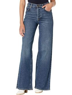 High Rise Relaxed Fit A line Bootcut Jeans For Women With Patched Pocket