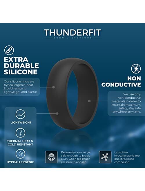 ThunderFit Mens Silicone Wedding Rings Wedding Bands - 5 Pack / 4 Pack / 3 Pack - 8.7mm Wide (2mm Thick)
