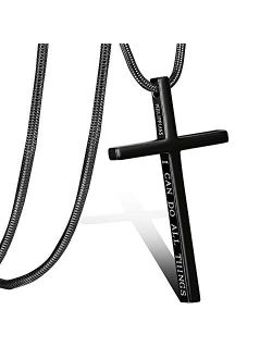 Muerdou Cross Necklace for Men Cross Pendant STRENGTH Bible Verse Stainless Steel Necklace