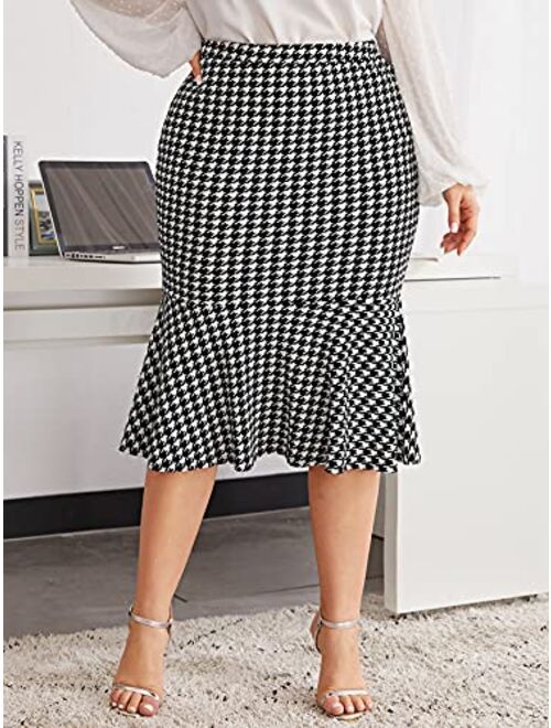MakeMeChic Women's Plus Size Ruffle Hem High Waist Bodycon Pencil Mermaid Skirt