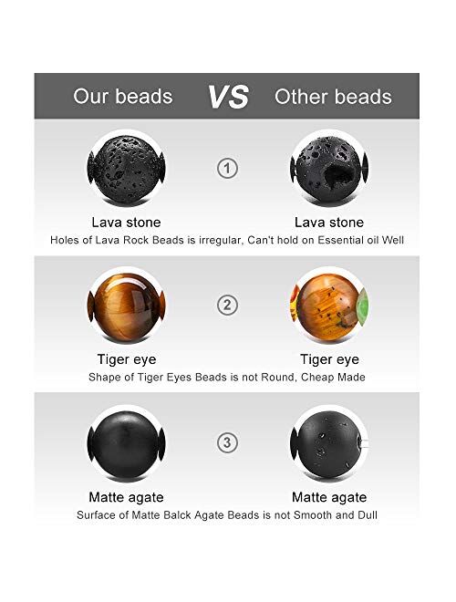 MONOZO Beaded Bracelets for Men Women - 8mm Tiger Eye Bead Bracelet Adjustable Natural Lava Rock Stone Essential Oil Anxiety Aromatherapy Bracelets Jewelry Gifts