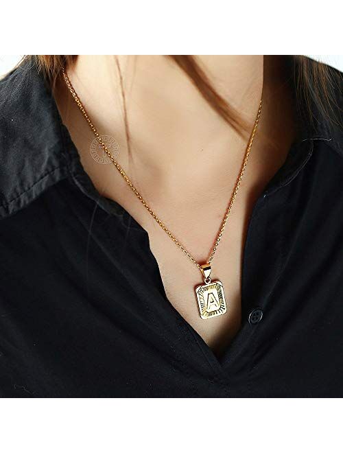 Trendsmax Rectangle Initial Letter Pendant Charm for Mens Womens Gold Plated Capital Letter Pendant Necklace Rolo Chain 18inch