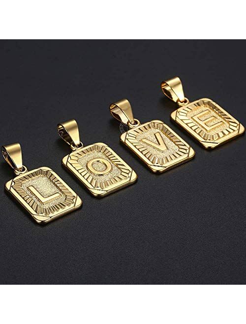 Trendsmax Rectangle Initial Letter Pendant Charm for Mens Womens Gold Plated Capital Letter Pendant Necklace Rolo Chain 18inch