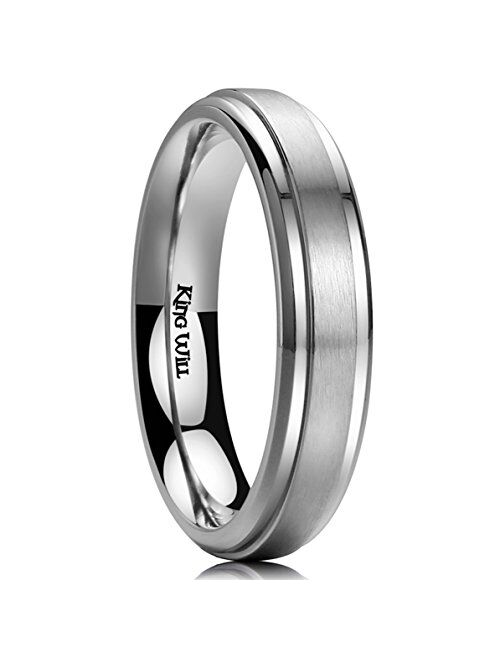 King Will Basic 4mm 5mm 6mm 7mm 8mm 9mm Mens Titanium Wedding Ring Brushed Finished Wedding Band Comfort Fit Stepped Edge