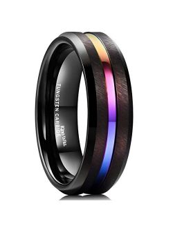 King Will Duo Mens 7mm 8mm Tungsten Carbide Ring Rose Gold/Yellow Gold/Blue/ Plated Intermediate Groove Wedding Band