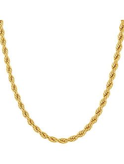 LIFETIME JEWELRY 4mm Rope Chain Necklace 24k Real Gold Plated for Women and Men