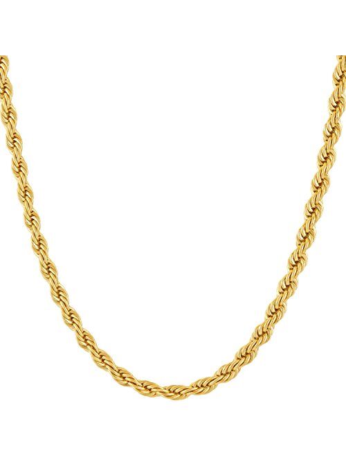 LIFETIME JEWELRY 4mm Rope Chain Necklace 24k Real Gold Plated for Women and Men