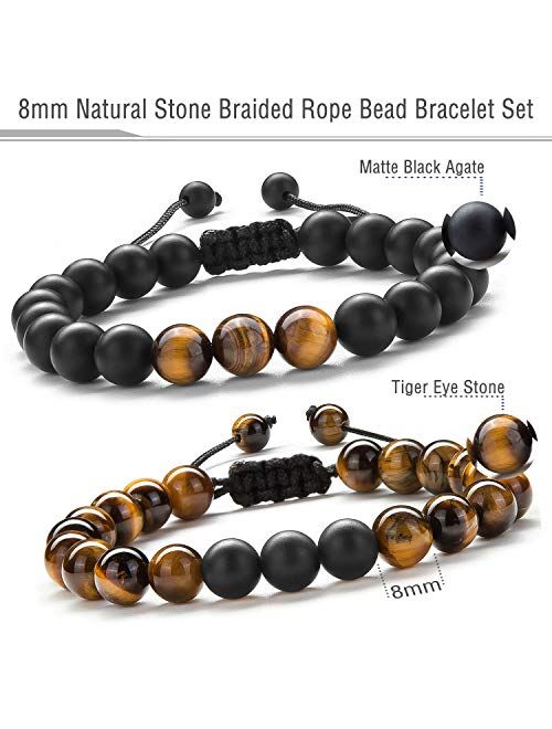 Hamoery Men Women Gifts Bracelet Braided Rope Natural Tiger Eye Stone Yoga Bracelet Bangle-21018