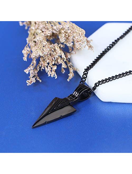 Jstyle Stainless Steel Pendant Necklace for Mens Boys Cool Spearpoint Arrowhead Pendant Chain Necklace Set Black & Silver Tone