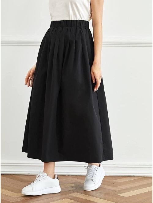 MakeMeChic Women's Casual Elastic High Waist Pleated Long Skirt