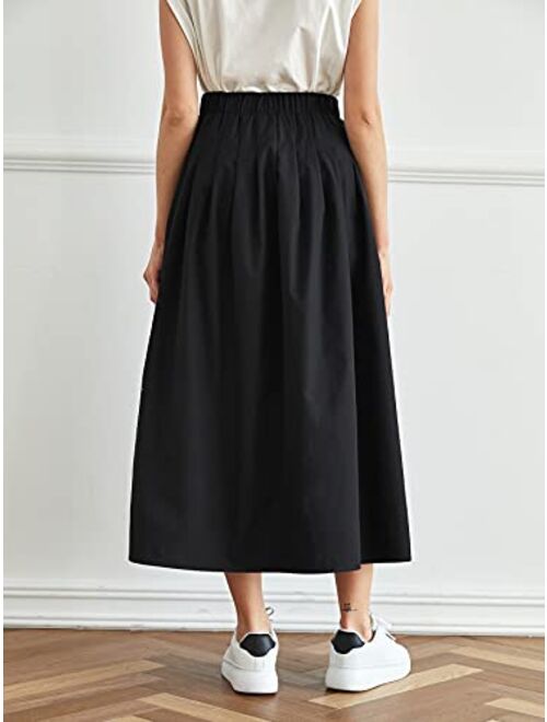 MakeMeChic Women's Casual Elastic High Waist Pleated Long Skirt