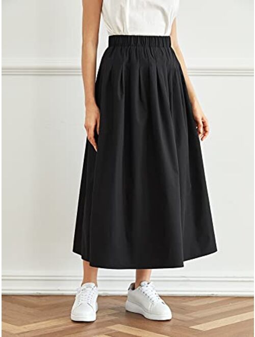 MakeMeChic Women's Casual Elastic High Waist Pleated Long Skirt
