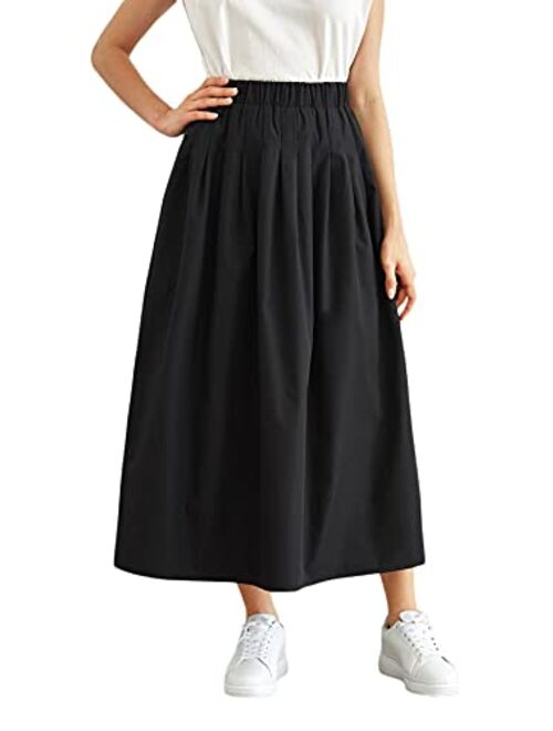 MakeMeChic Women's Casual Elastic High Waist Pleated Long Skirt