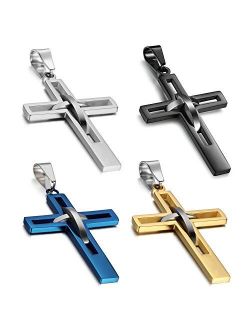 Oidea Stainless Steel Mens High Polish Hollow Openwork Cross Pendant Necklace for Men Women Teens,Hypoallergenic,Silver,Gold,Black,Blue