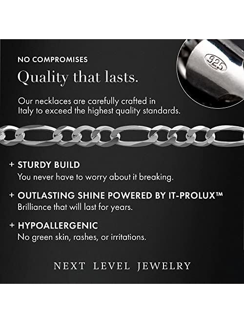 Figaro Chain Sterling Silver X ITProLux Technology 2MM-10.5MM | No Kinks, Not Flimsy, Strong & Sturdy | Silver Chain Necklace for Men & Women | Solid 925 Italy | Next Lev