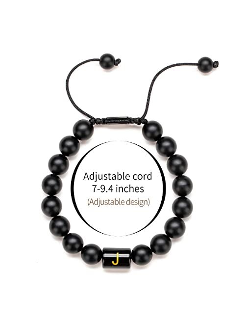 FRG Initials Bracelets for Men Letter Link Handmade Natural Black Onyx Tiger Eye Stone Beads Braided Rope Meaningful Bracelet