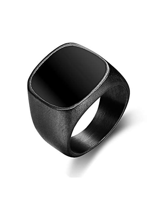 enhong Signet Rings Solid Polished Stainless Steel Biker Ring for Men Women,Ideal Gift for Dad & Boyfriend,Silver Gold Black Color for Choice
