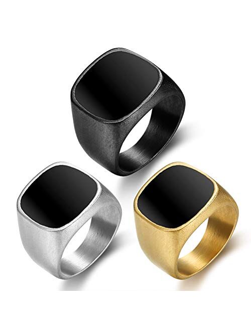 enhong Signet Rings Solid Polished Stainless Steel Biker Ring for Men Women,Ideal Gift for Dad & Boyfriend,Silver Gold Black Color for Choice