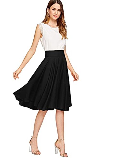 MakeMeChic Women's High Waist A Line Swing Flared Knee Length Skirt