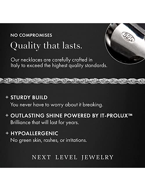 Authentic Solid Sterling Silver Rope Diamond-Cut Braided Twist Link .925 ITProLux Necklace Chains 1.5MM - 5.5MM, 16" - 30", Made In Italy, Men & Women, Next Level Jewelry
