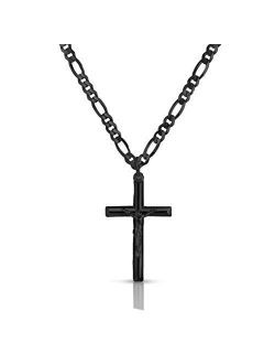 Verona Jewelers Men and Women 24" Stainless Steel 3.8MM Figaro Chain Necklace Crucifix Cross Pendant (Silver Color)