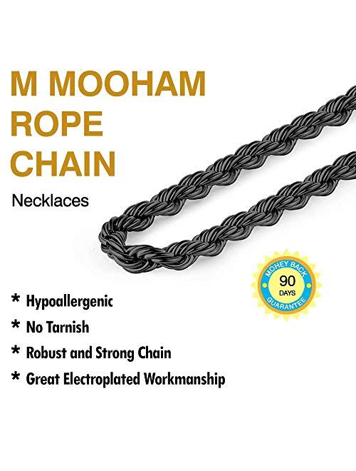 M MOOHAM 2.5MM 3MM 4MM 5MM Black Silver Gold Plated Stainless Steel Twist Rope Chain Necklace for Men Women 16-36 Inch