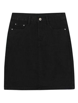Women's Basic Five-Pocket Rugged Wear Distressed Denim Pencil Skirt with Slit