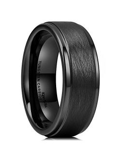 King Will Classic 8mm Tungsten Carbide Ring Black/Silver Brushed Two Grooved Center Hammered Design Mens Wedding Band for Men