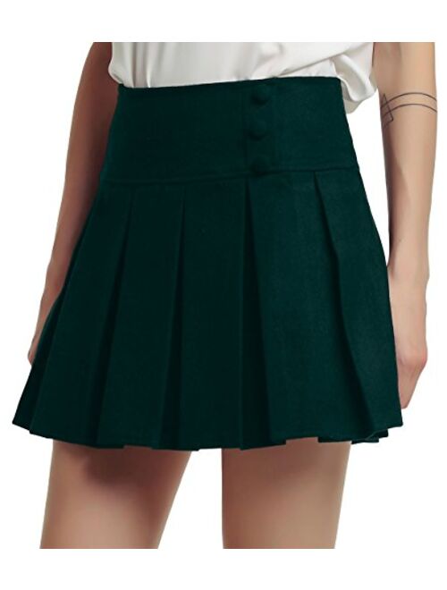 chouyatou Women's Casual Plaid High Waist A-Line Wool Pleated Short Skirt