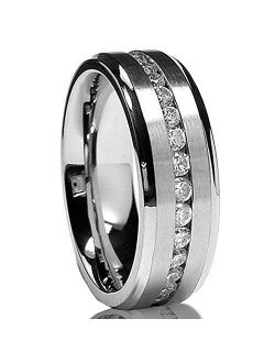 Metal Masters Co. 7MM Men's Eternity Titanium Ring Wedding Band with Cubic Zirconia CZ Sizes 5 to 13