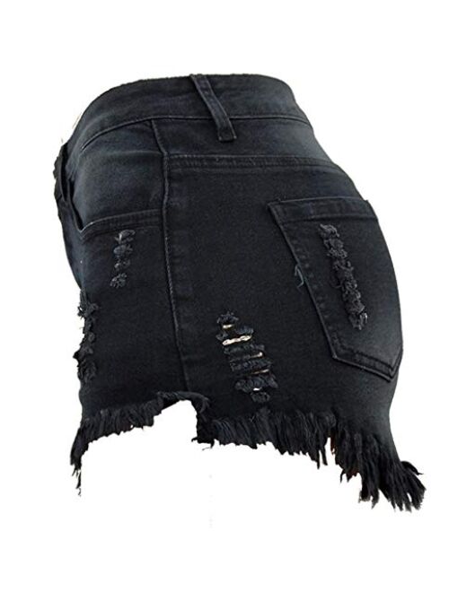 chouyatou Women's Stretch Fit 5-Pocket Irregular Frayed Hem Mini Denim Jean Skirt