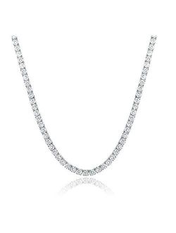 Mdfun Tennis Necklace 18K White Gold Plated | 4.0mm Round Cubic Zirconia Cut Faux Diamond Tennis Chain for Women and Men